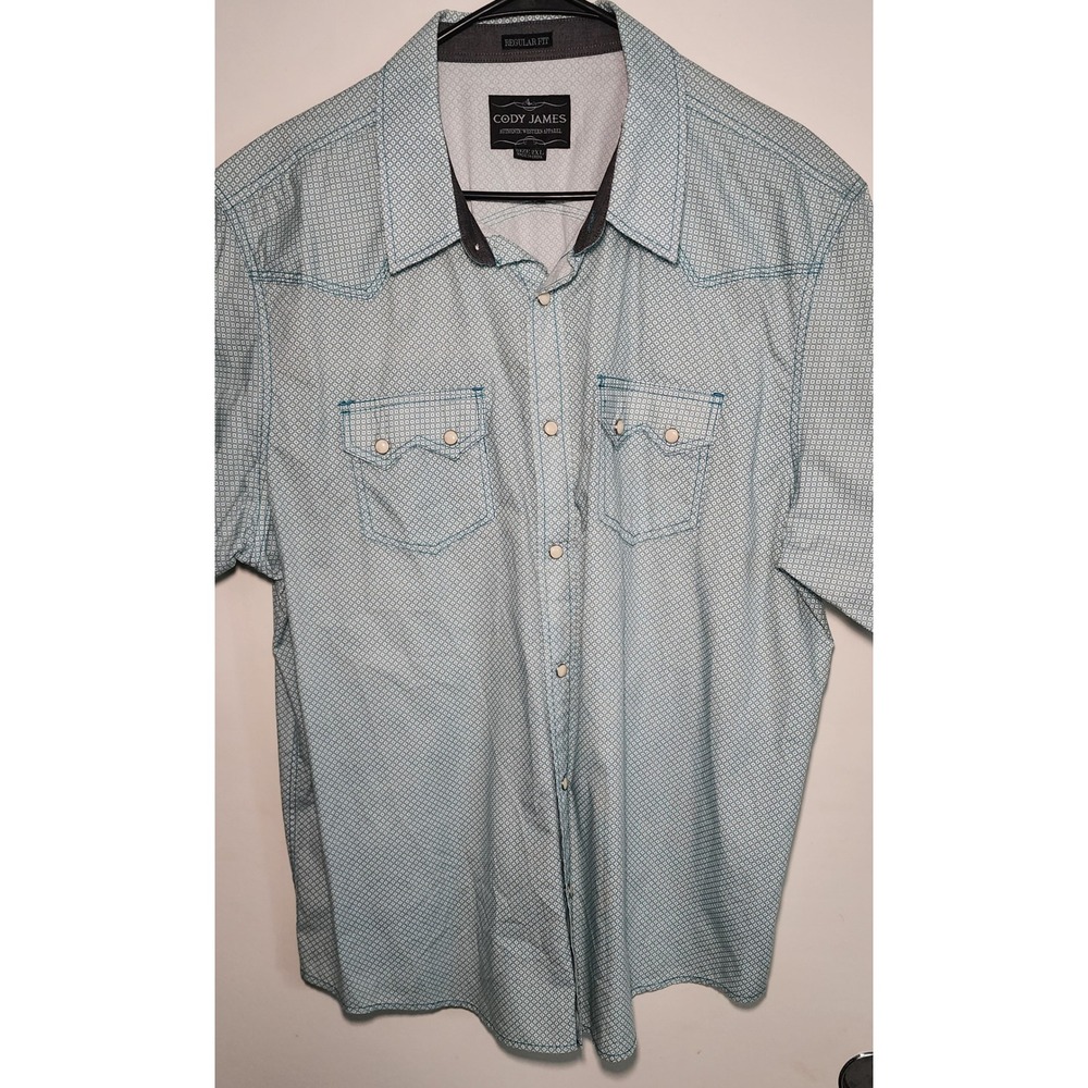 Cody James Mens 2XL Blue Geometric Short Sleeve Pearl Snap Western Shirt Regular
